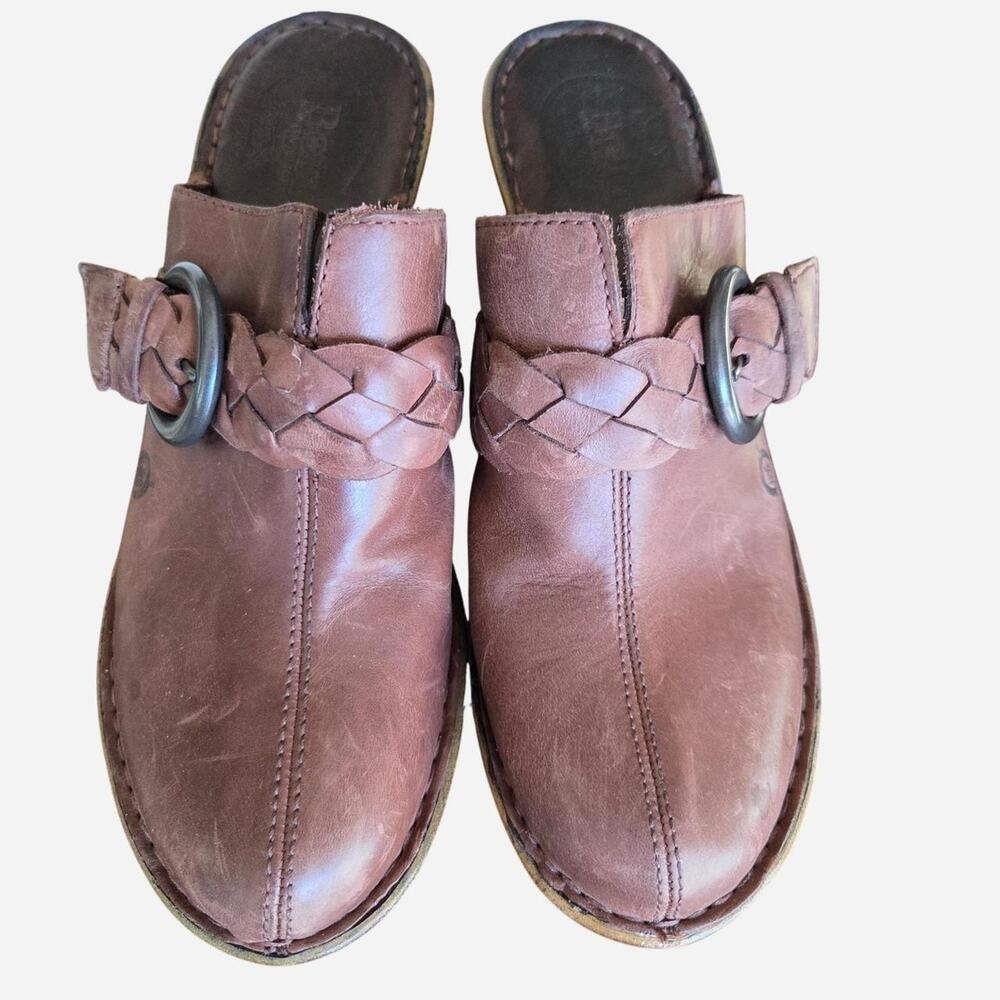 Born brandbrown leather clogs with - Picture 2 of 8